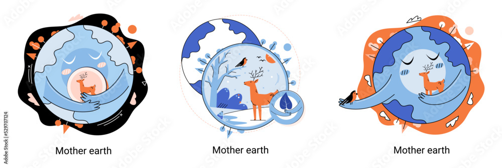 Fototapeta premium International Mother Earth Day metaphor. Environmental problems and ecological protection. Universal symbolic holiday of love, care common home. Relationship between planet its ecosystems and humans