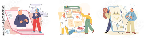 Online medical consultation and support metaphor. Online doctor. Healthcare services, Ask doctor. Tele medicine e-health service. Therapist videocalling phone screen. Diagnosis treatment of patients