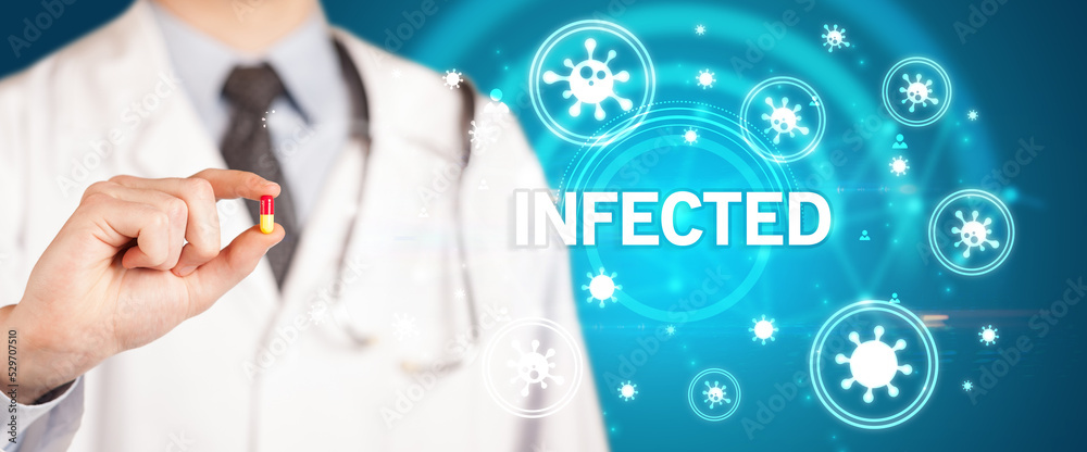 Doctor giving pill, virus concept Doctor giving pill, virus concept
