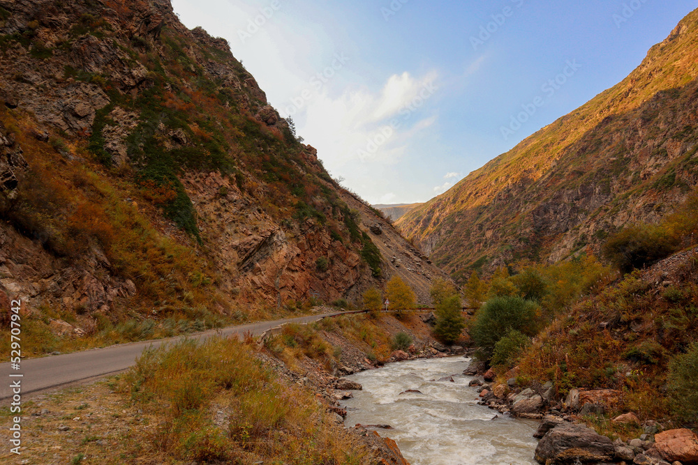 a river in the mountains in autumn. autumn mountain landscape