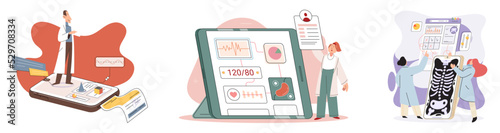 Online medical consultation and support metaphor. Online doctor. Healthcare services, Ask doctor. Tele medicine e-health service. Therapist videocalling phone screen. Diagnosis treatment of patients