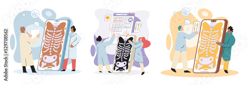 Online medical consultation and support metaphor. Online doctor. Healthcare services, Ask doctor. Tele medicine e-health service. Therapist videocalling phone screen. Diagnosis treatment of patients