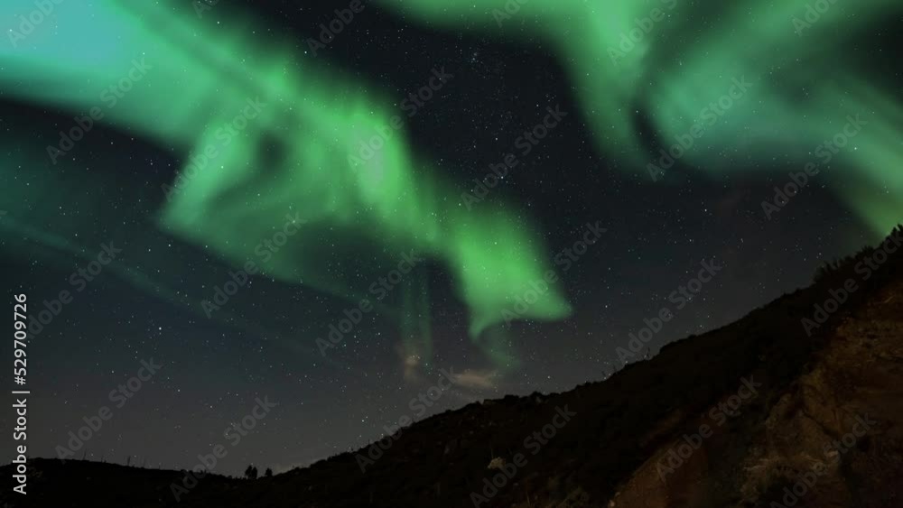Aurora Borealis Green Loop Winter Mountain Hills Dark Sky Northern Lights