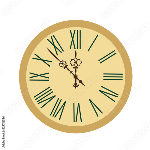 Clock in light brown tones, flat vector, isolate on white, vintage clock with beautiful arrows