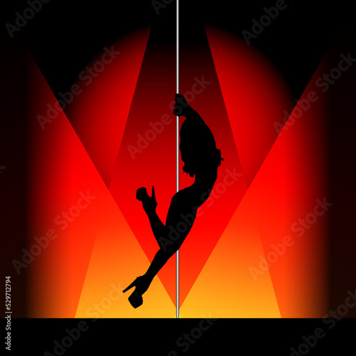 Beautiful silhouette of sexy women dancing a striptease on red background