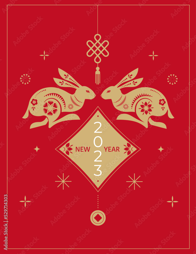 Chinese new year 2023 year of the rabbit - Chinese zodiac symbol, Lunar new year concept, modern background design