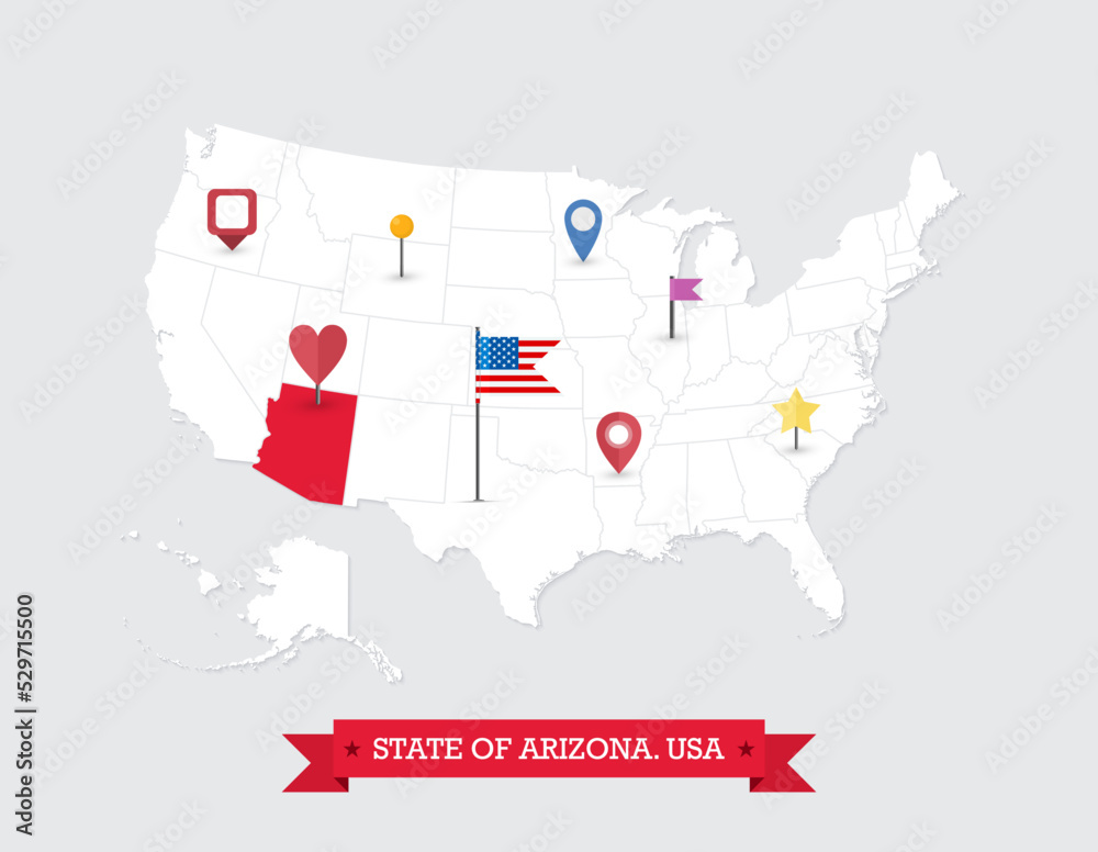 Arizona State map highlighted on USA map
