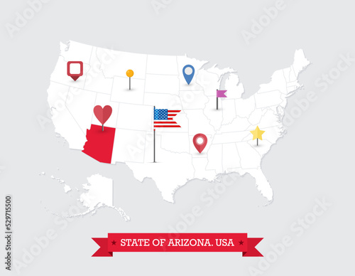 Arizona State map highlighted on USA map photo