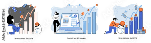 Investment, saving money and finance growth business concept metaphor. Analyzes charts and indicators of income growth. Investment income from securities and other non-commercial investments dividends
