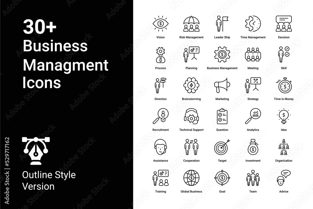 Business management icons collection. Set vector line with elements for mobile concepts and web apps. Collection modern icons.