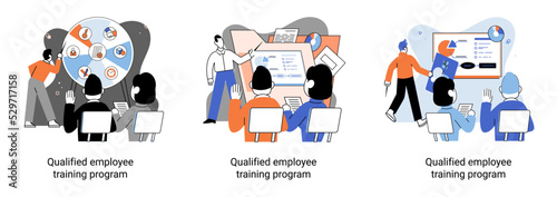 Qualified employee training program. Refresher course metaphor. Help in professional development. Learning for software development and growth. Agile project management team project life scrum meeting © Dmytro