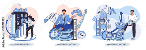 Investment, saving money and finance growth business concept metaphor. Analyzes charts and indicators of income growth. Investment income from securities and other non-commercial investments dividends