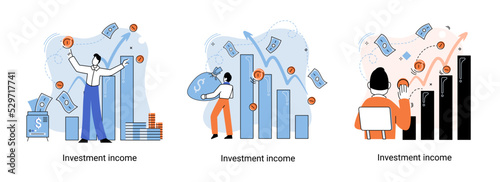 Investment, saving money and finance growth business concept metaphor. Analyzes charts and indicators of income growth. Investment income from securities and other non-commercial investments dividends