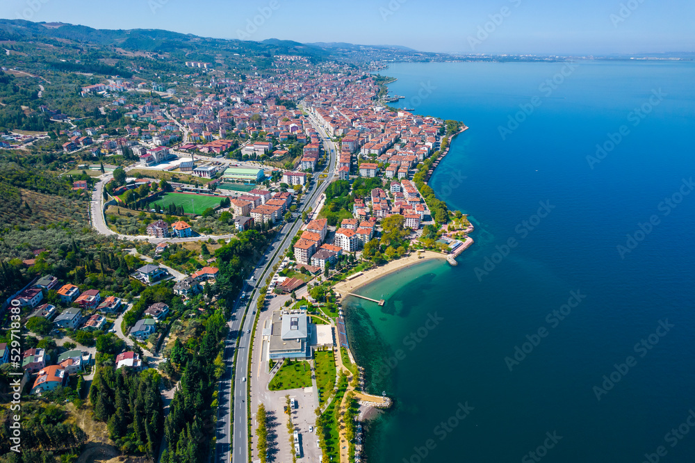 Karamursel, Kocaeli, Turkey. Karamursel is a town and district located in the province of Kocaeli. Aerial shot with drone.
