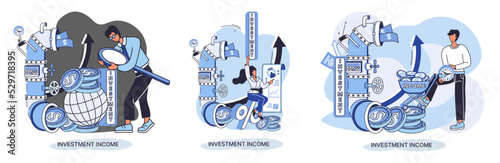 Investment, saving money and finance growth business concept metaphor. Analyzes charts and indicators of income growth. Investment income from securities and other non-commercial investments dividends