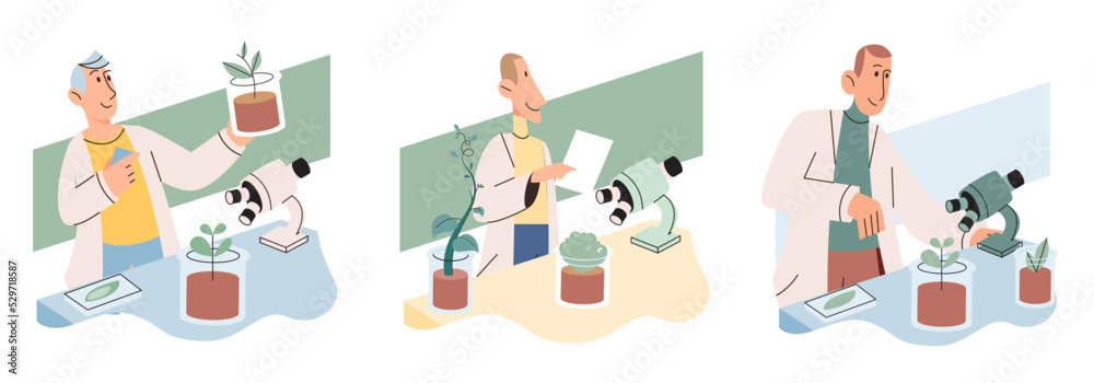 Scientist examining plant species using laboratory microscope. Eco friendly technology research on environmental protection. Ecologist studying botany in ecological biological lab takes care of nature Scientist examining plant species using laboratory microscope. Eco friendly technology research on environmental protection. Ecologist studying botany in ecological biological lab takes care of nature