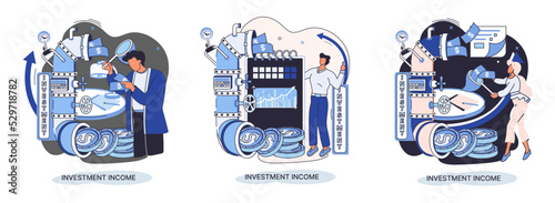 Investment, saving money and finance growth business concept metaphor. Analyzes charts and indicators of income growth. Investment income from securities and other non-commercial investments dividends