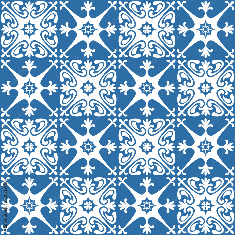 Floral motif for ceramic tiles in Azulejo style, retro blue vector Illustration for design Floral motif for ceramic tiles in Azulejo style, retro blue vector Illustration for design