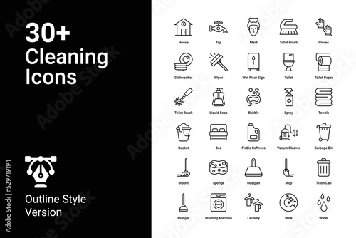 Cleaning icons collection. Set vector line with elements for mobile concepts and web apps. Collection modern icons.