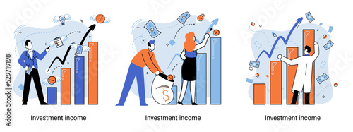 Investment, saving money and finance growth business concept metaphor. Analyzes charts and indicators of income growth. Investment income from securities and other non-commercial investments dividends