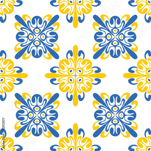Ornate pattern for azulejo spanish portuguese style ceramic tiles  vector illustration for design  symmetrical mandala arabic pattern