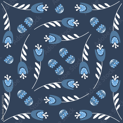Seamless pattern flower on dark background campanula bluebell, vector illustration for design