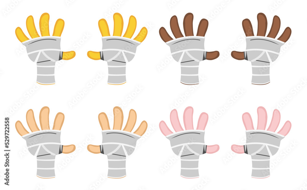 Vector illustration of bandaged hands of different colors