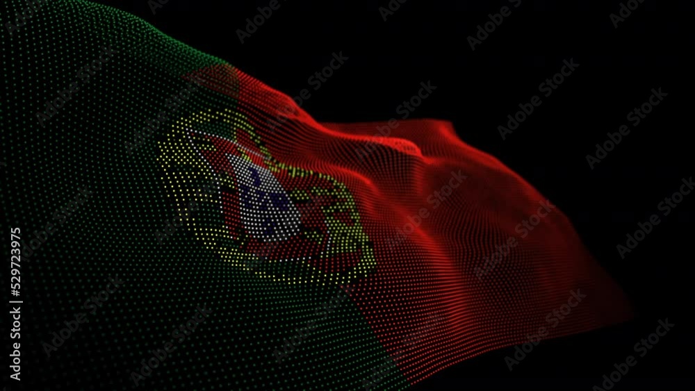 Seamless looping animated digital flag of Portugal overlay rendered of points in 4K resolution including luma matte