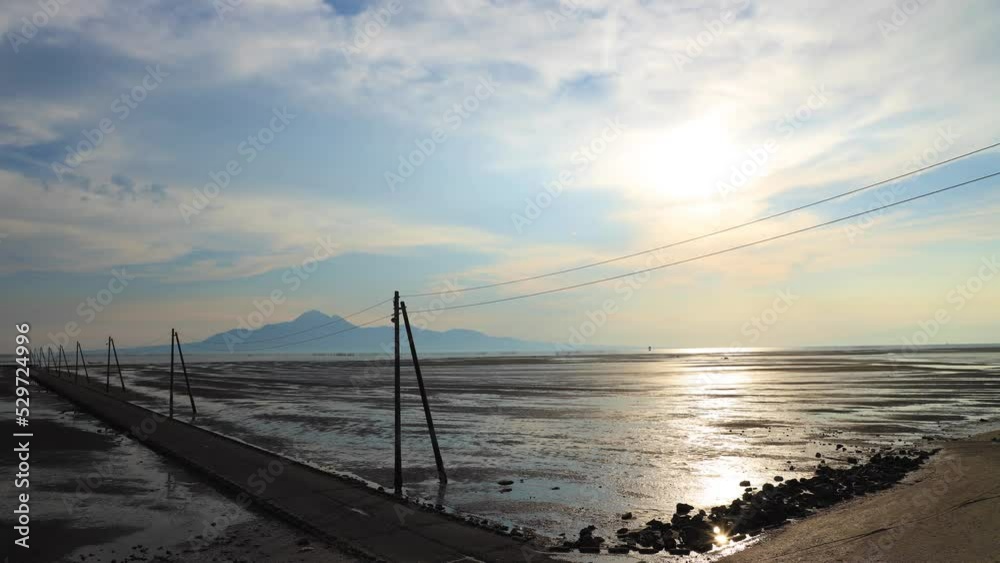 夏の岱明海床路 タイムラプス 熊本県玉名市 summer Taimei undersea road. time lapse. Kumamoto Prefecture. Tamana city. 夏の岱明海床路 タイムラプス 熊本県玉名市 summer Taimei undersea road. time lapse. Kumamoto Prefecture. Tamana city.