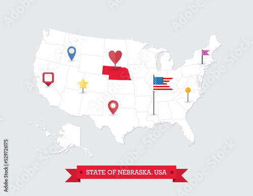 Nebraska State map highlighted on USA map