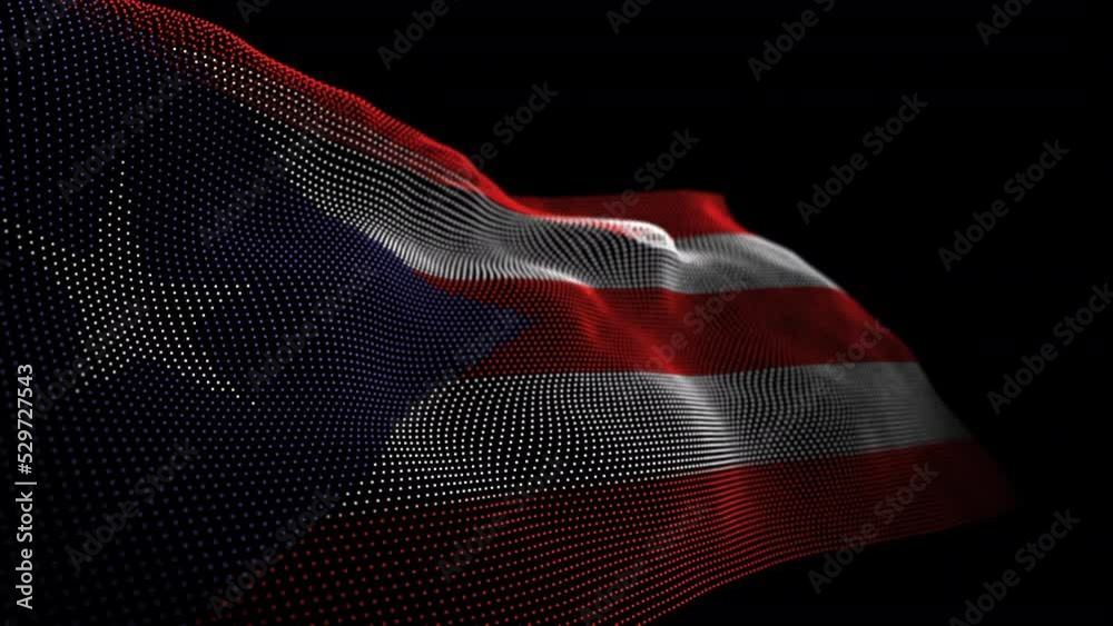Seamless looping animated digital flag of Puerto Rico overlay rendered of points in 4K resolution including luma matte
