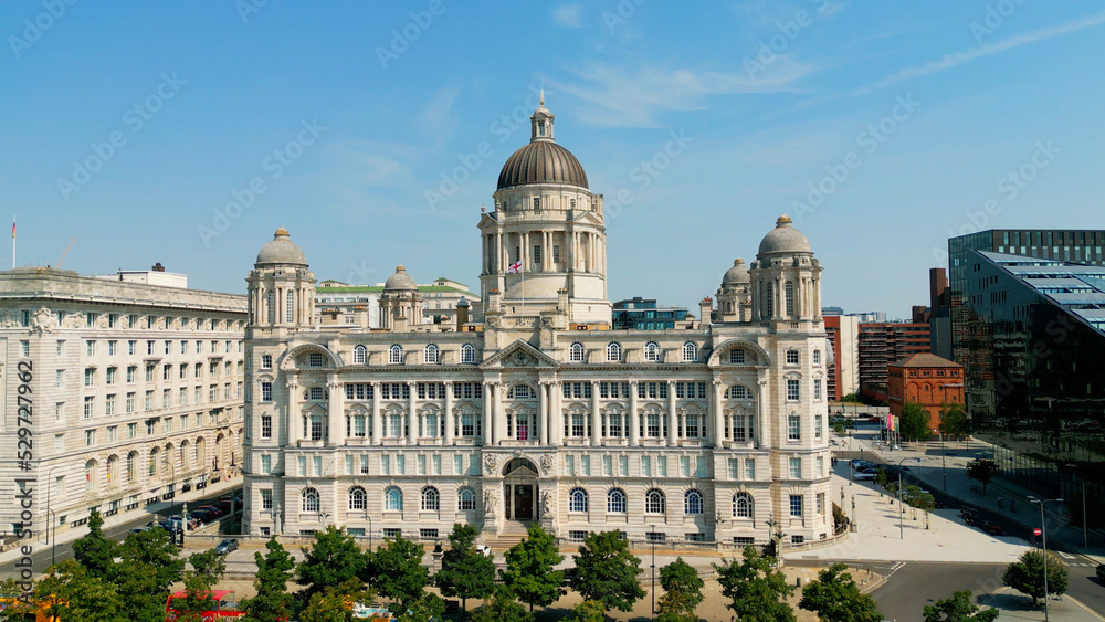 Port of Liverpool Building at Pier Head - aerial view - drone photography Port of Liverpool Building at Pier Head - aerial view - drone photography