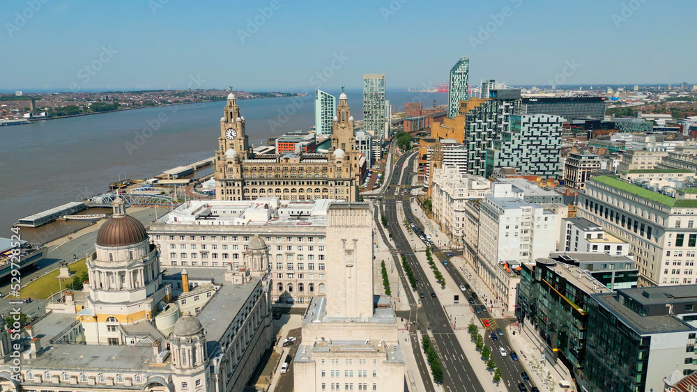 Flight over the city of Liverpool - drone photography