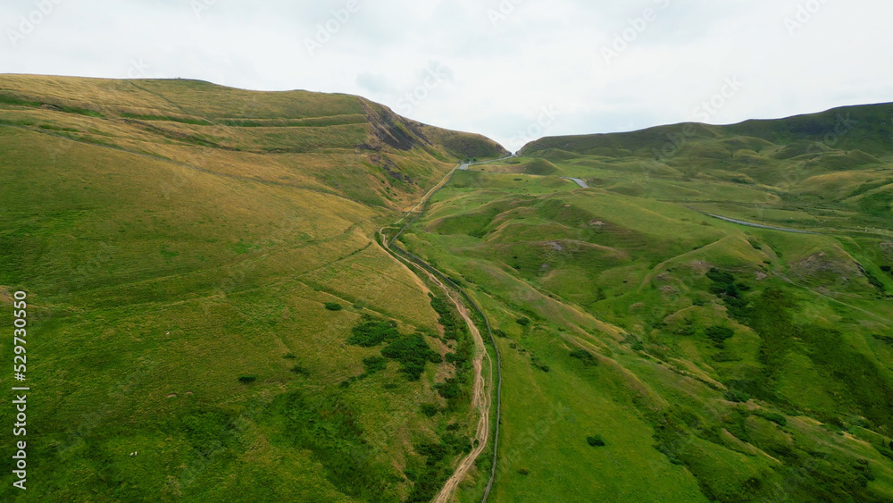 The green hills of Peak District National Park - drone photography