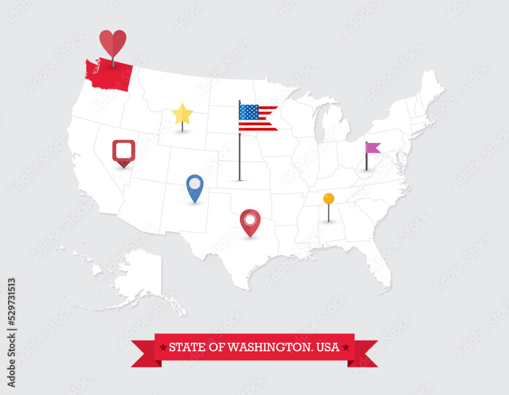 Fototapeta Washington State map highlighted on USA map