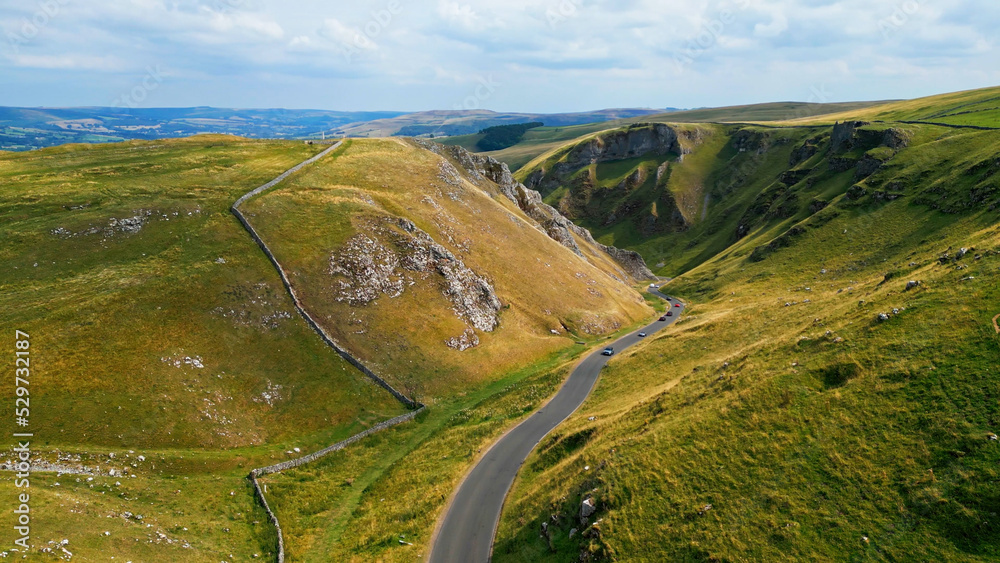Winnats Pass at Peak District National Park - aerial view - drone photography