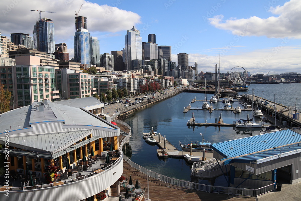 View of Downtown Seattle Harbor in Washington