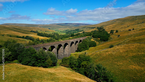 Beautiful viaduct in the Yorkshire Sales National Park - drone photography photo