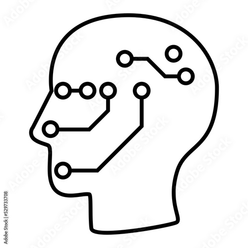 Robot sensory system controlled by artificial intelligence neuron network brain. Simple line icon drawing for robotic and AI technology concept design