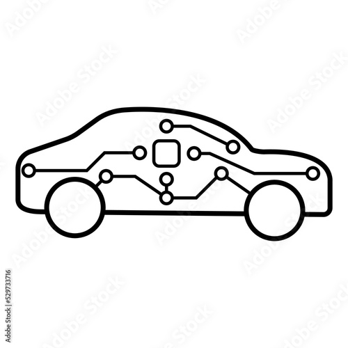 Smart car powered by artificial intelligence. Simple icon drawing design of artificial intelligence concept in transportation technology