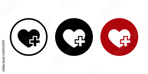 Healing, medical heart icon vector isolated on circle background