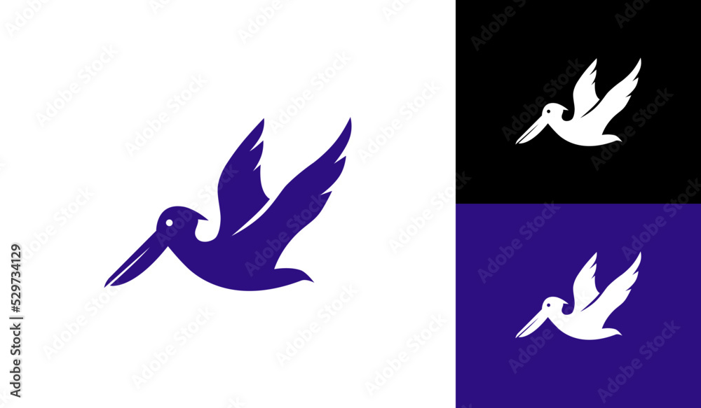 Obraz premium Flying pelican bird logo