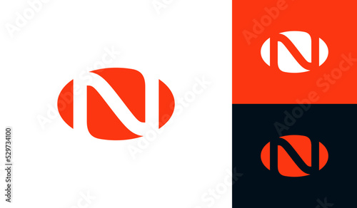 Letter N logo with abstract oval shape