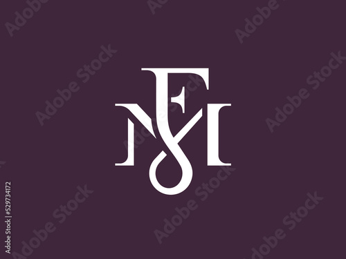 FM or MF monogram logo with a combination of organic and serif fonts and a classic modern elegant style. Luxurious, mature and beautiful logo. Suitable for wedding, personal, fashion, etc. photo