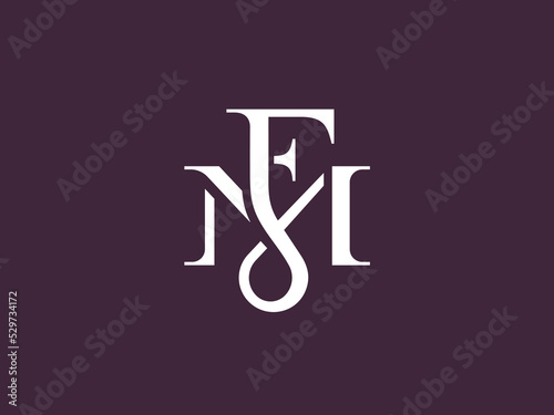 FM or MF monogram logo with a combination of organic and serif fonts and a classic modern elegant style. Luxurious, mature and beautiful logo. Suitable for wedding, personal, fashion, etc.