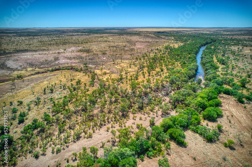 Aerial view over the Victoria River at Kalkaringi, Northern Territory, Australia. August 2022.