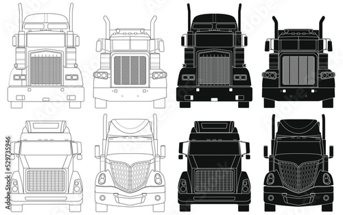 Layered editable vector illustration collection the front outline of trucks.