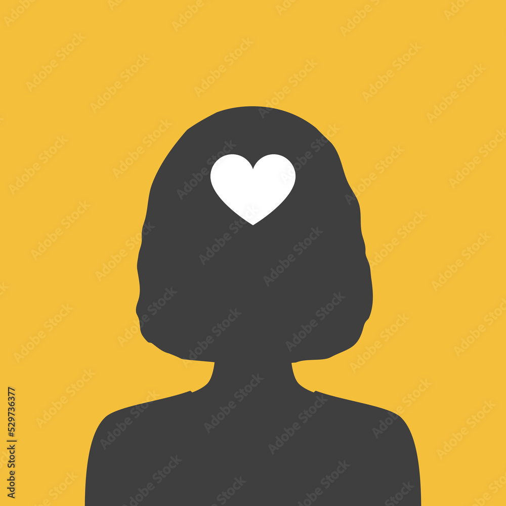Woman with heart sign in her head.