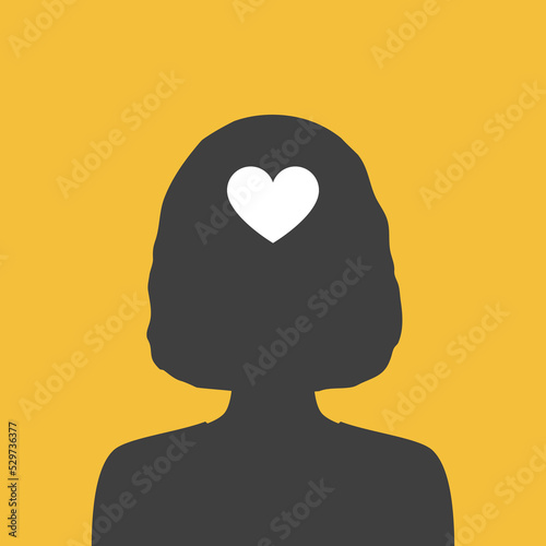 Woman with heart sign in her head.