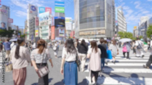 渋谷スクランブル交差点の風景映像（ぼかし有り）